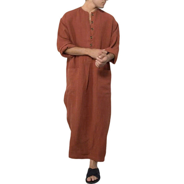 Men's Relaxed-Fit Linen Maxi Tunic Kaftan Elbow-Sleeve - Braun