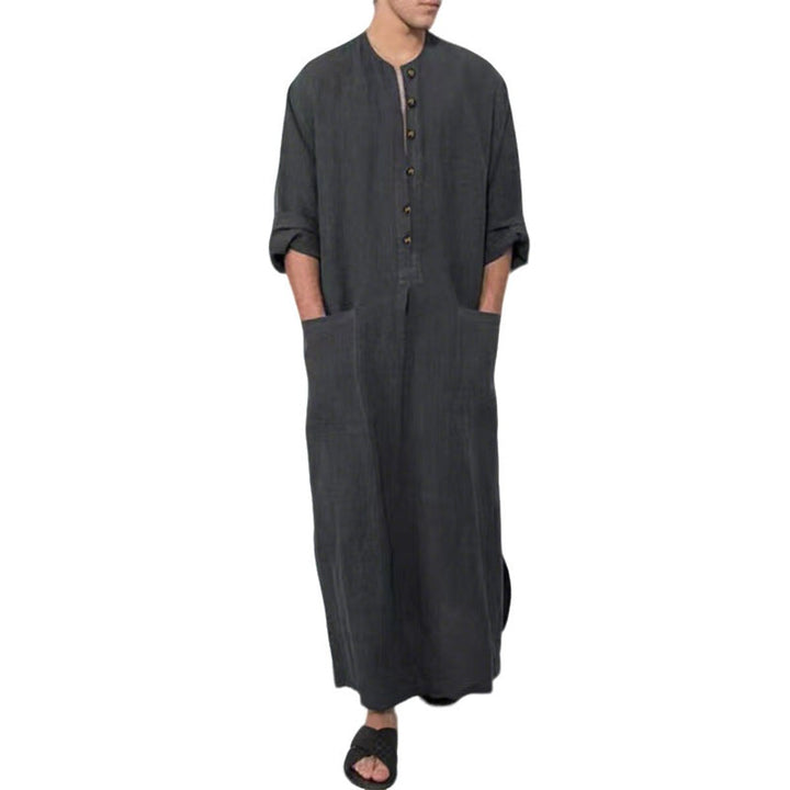 Men's Relaxed-Fit Linen Maxi Tunic Kaftan Elbow-Sleeve - Grau