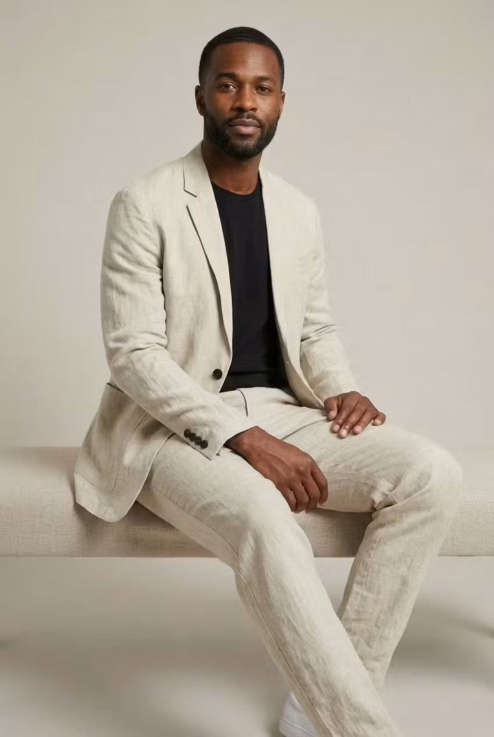 Men's Relaxed-Fit Linen Two-Piece Suit Set