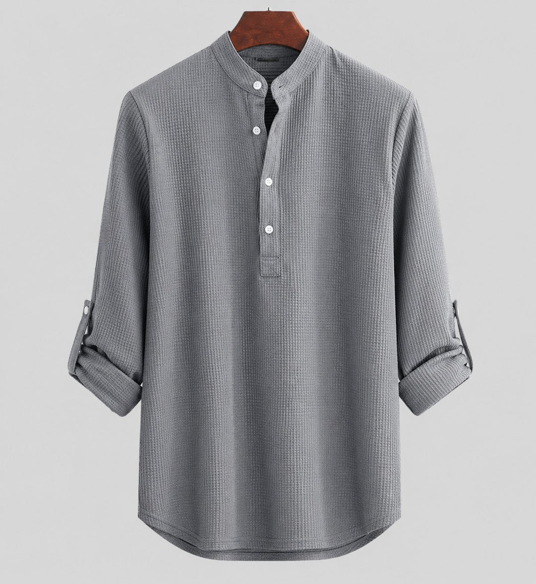 Men's Relaxed-Fit Long-Sleeve Henley Collar Waffle Shirt - Schwarz