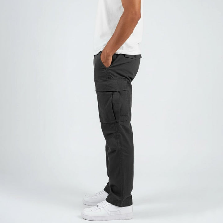 Men's Relaxed Fit Multi-Pocket Streetwear Cargo Pants - Black