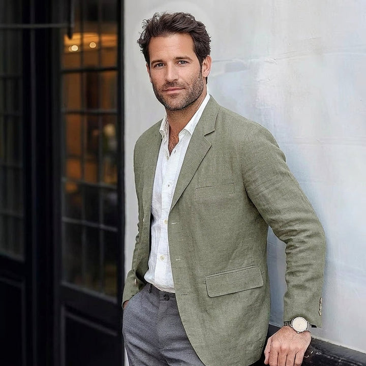 Men's Relaxed Linen Blazer Lightweight Unstructured Coat - Green