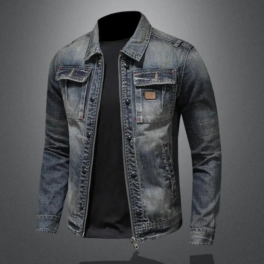Men's Retro Washed Denim Zip-Up Jacket Coat