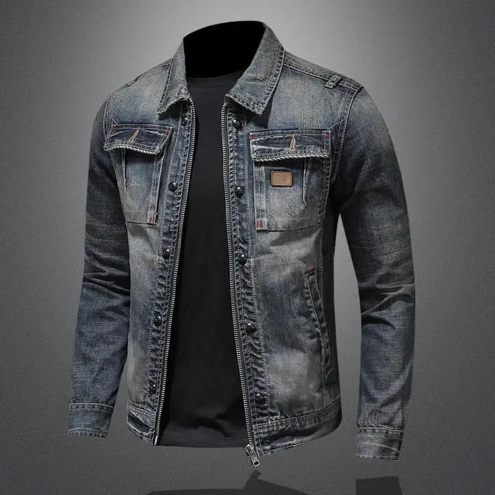 Men's Retro Washed Denim Zip-Up Jacket Coat