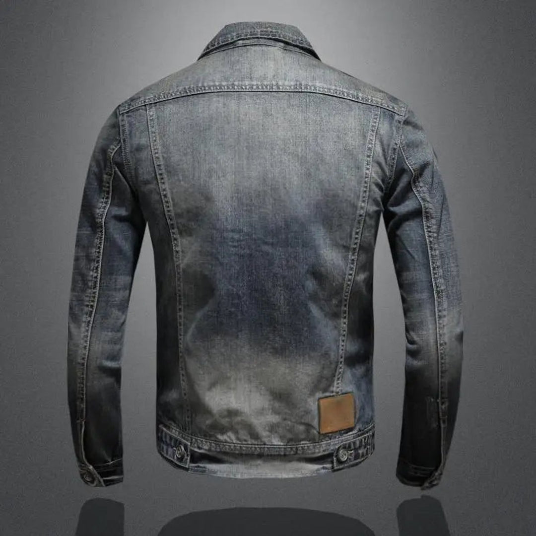 Men's Retro Washed Denim Zip-Up Jacket Coat