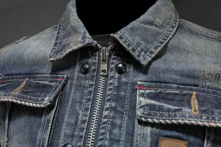 Men's Retro Washed Denim Zip-Up Jacket Coat