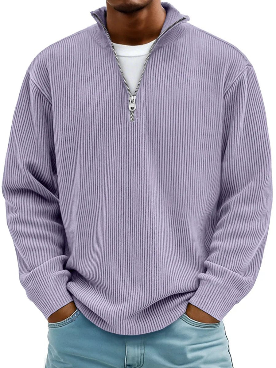 Men's Ribbed Knit Sweater Quarter-Zip Pullover - Purple