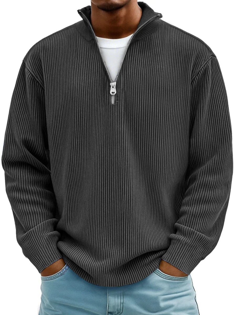 Men's Ribbed Knit Sweater Quarter-Zip Pullover - Black