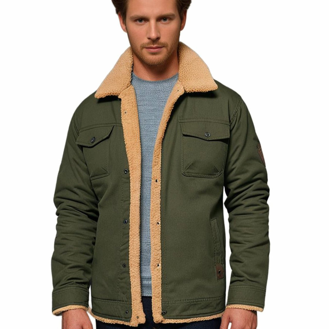 Men's Sherpa-Lined Fleece Casual Jacket Multi-Pocket Outdoor