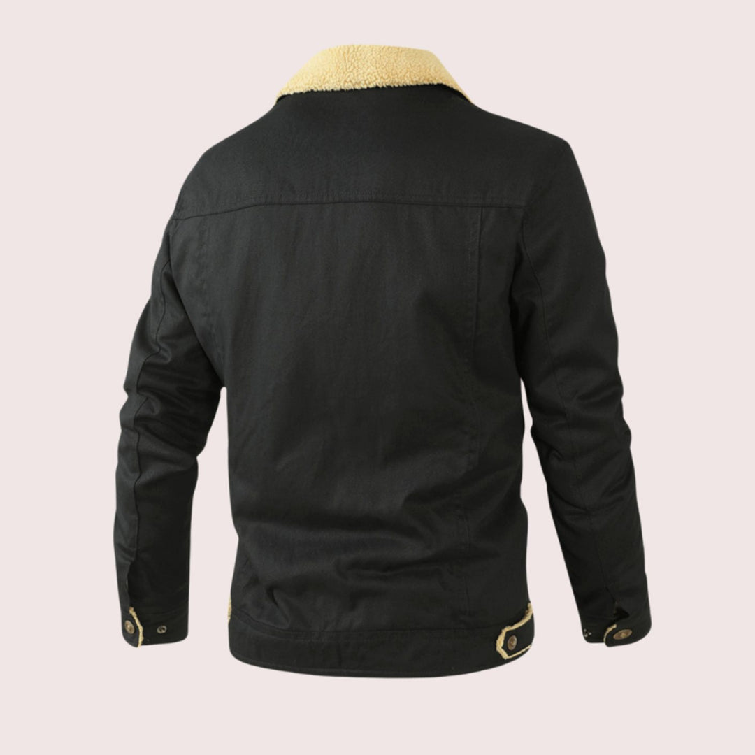 Men's Sherpa-Lined Fleece Casual Jacket Multi-Pocket Outdoor