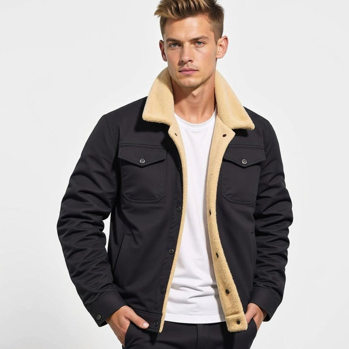 Men's Sherpa-Lined Fleece Casual Jacket Multi-Pocket Outdoor