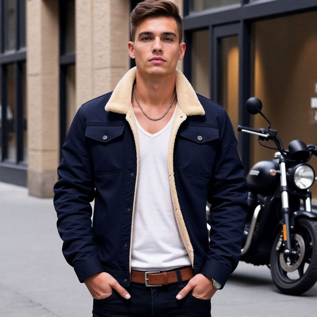 Men's Sherpa-Lined Fleece Winter Jacket Multi-Pocket
