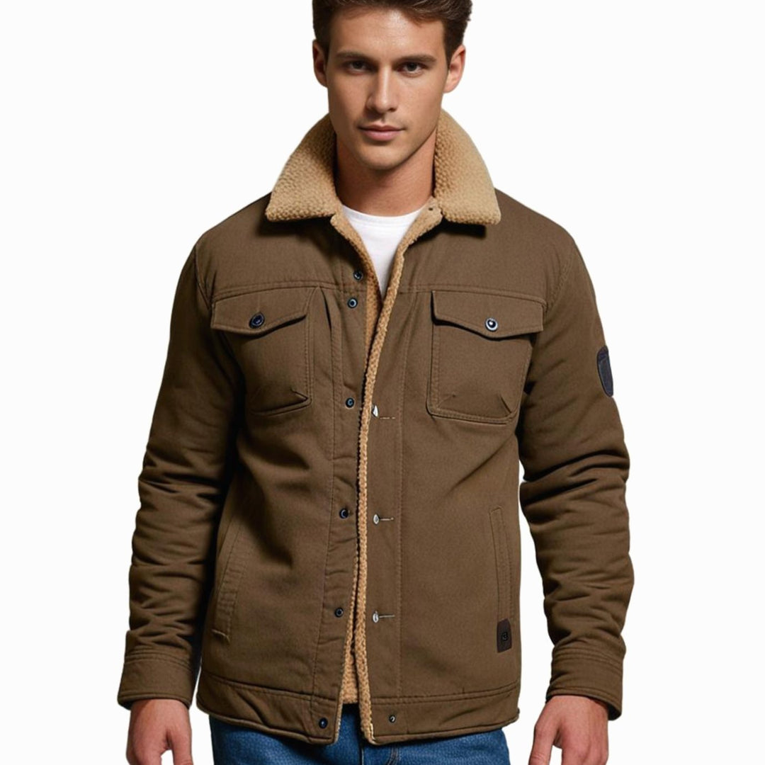 Men's Sherpa-Lined Fleece Winter Jacket Multi-Pocket