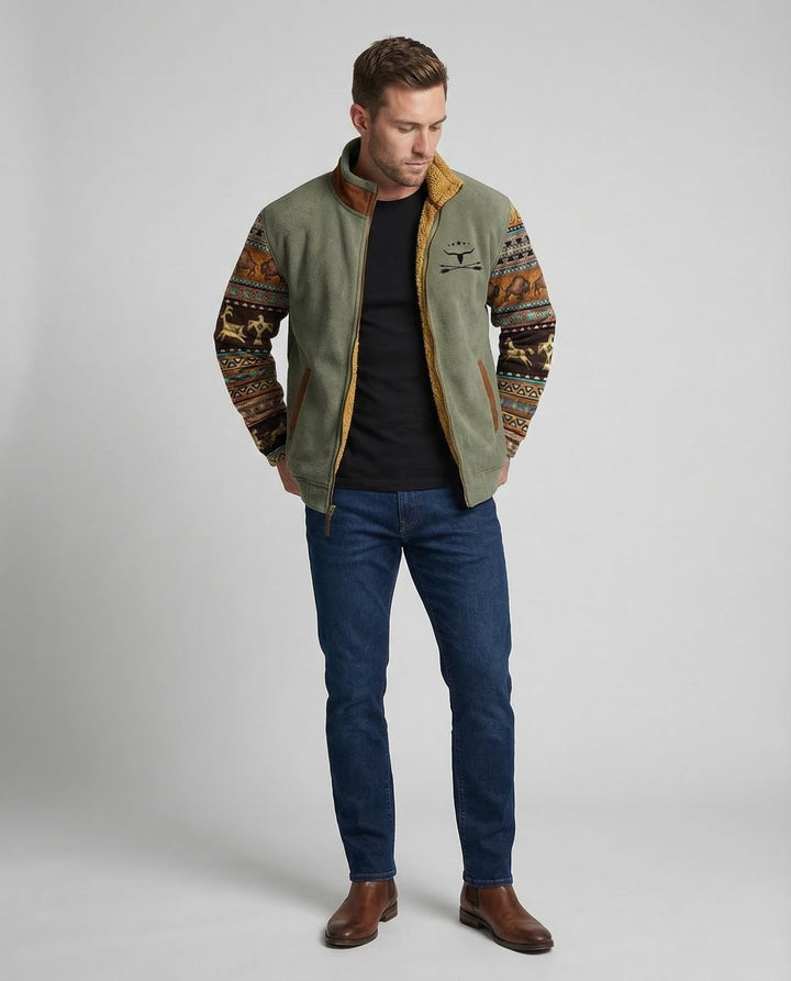 Men's Sherpa-Lined Merino Fleece Full-Zip Southwestern Print Jacket