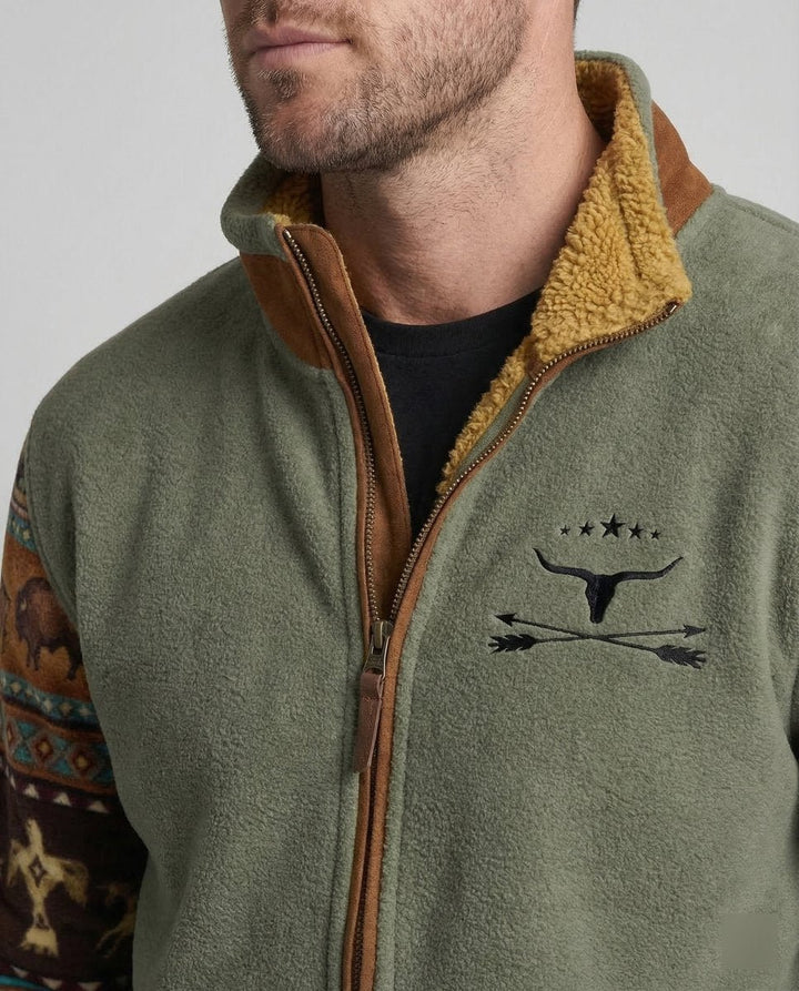 Men's Sherpa-Lined Merino Fleece Full-Zip Southwestern Print Jacket