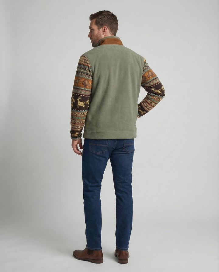 Men's Sherpa-Lined Merino Fleece Full-Zip Southwestern Print Jacket