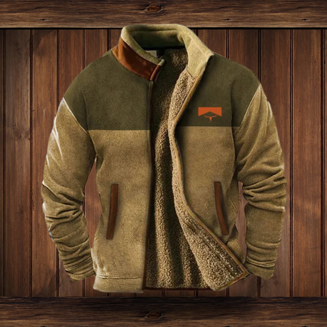 Men's Sherpa-Lined Merino Fleece Full-Zip Southwestern Print Jacket - Brown
