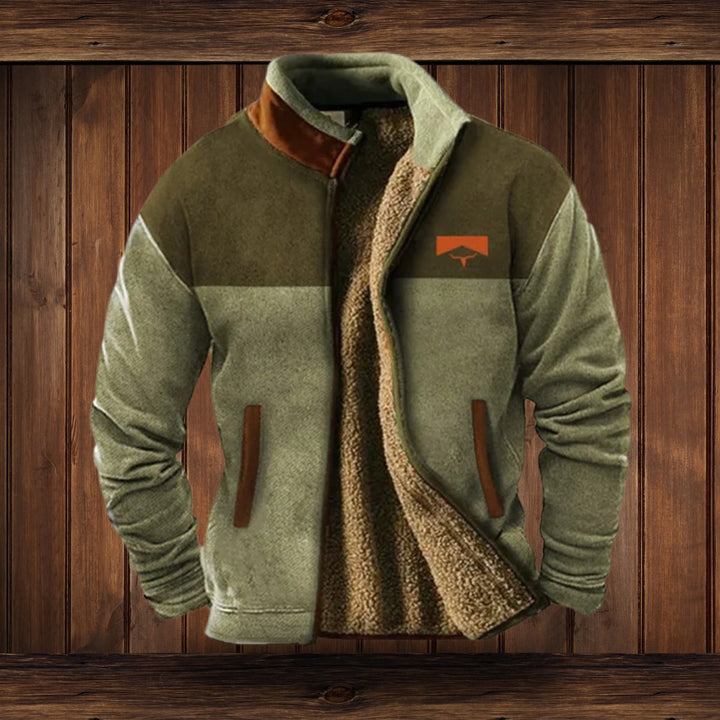 Men's Sherpa-Lined Merino Fleece Full-Zip Southwestern Print Jacket - Green