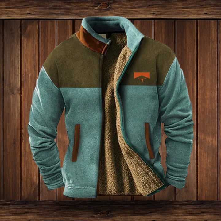Men's Sherpa-Lined Merino Fleece Full-Zip Southwestern Print Jacket - Blue