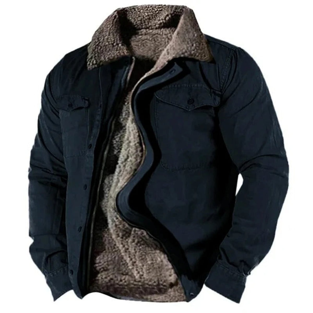 Men's Sherpa-Lined Western Snap-Button Mens Cardigan Jacket - Navy Blue