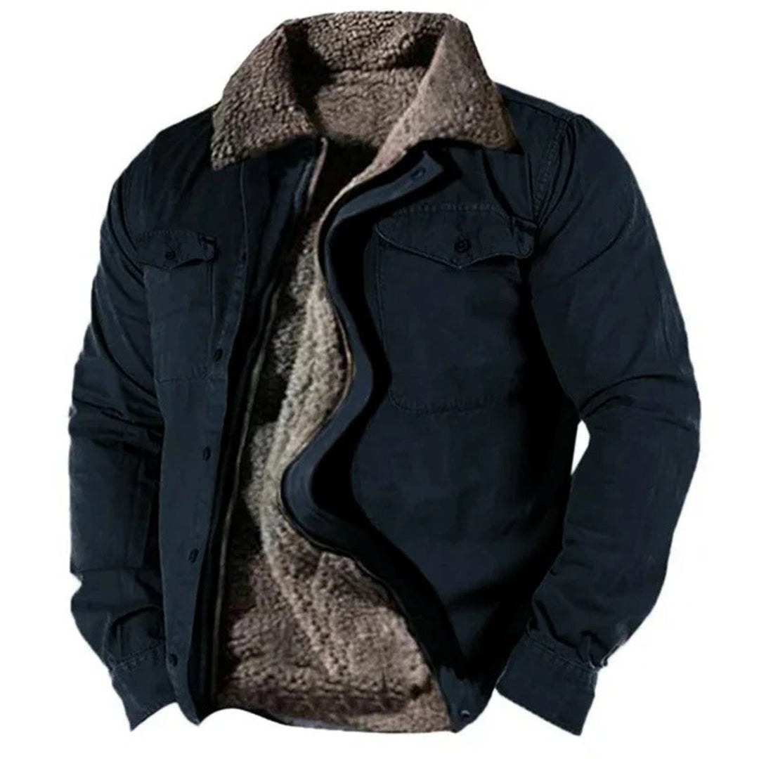Men's Sherpa-Lined Western Snap-Button Mens Cardigan Jacket - Navy Blue