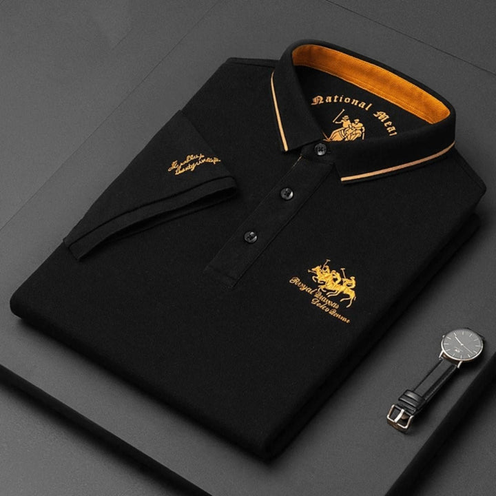 Men's Short-Sleeve Contrast-Trim Polo Shirt - Czarny
