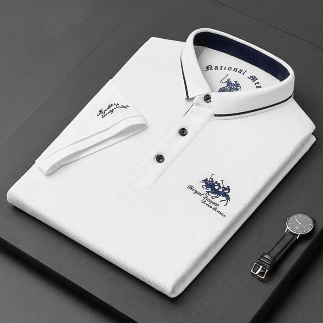 Men's Short-Sleeve Contrast-Trim Polo Shirt - Biały