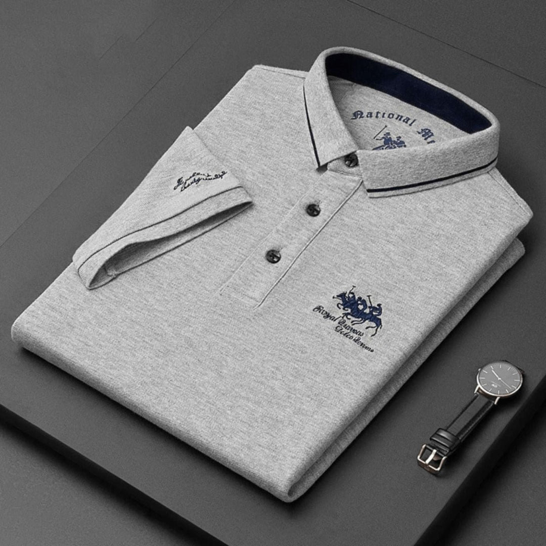 Men's Short-Sleeve Contrast-Trim Polo Shirt - Szary