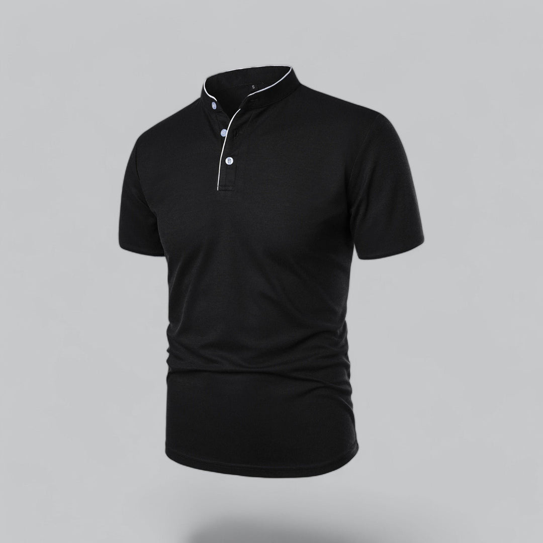 Men's Short-Sleeve Mandarin Collar Cotton Polo Shirt