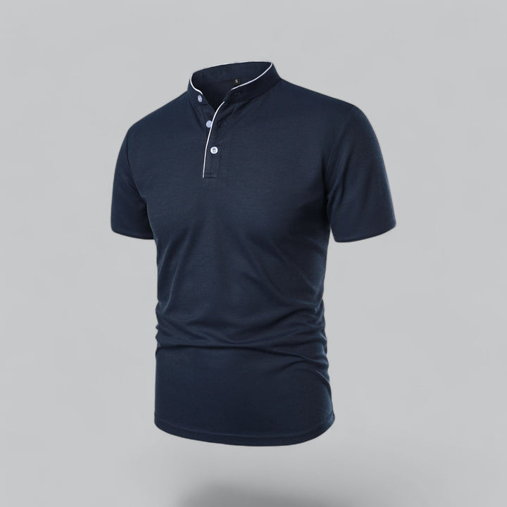 Men's Short-Sleeve Mandarin Collar Cotton Polo Shirt
