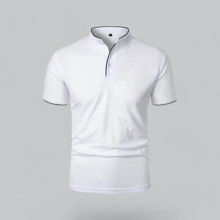 Men's Short-Sleeve Mandarin Collar Cotton Polo Shirt - White