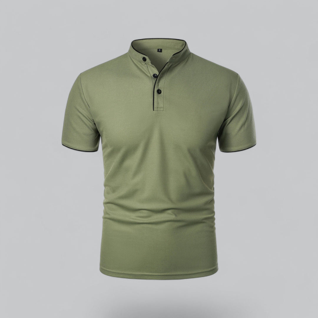 Men's Short-Sleeve Mandarin Collar Cotton Polo Shirt - Green