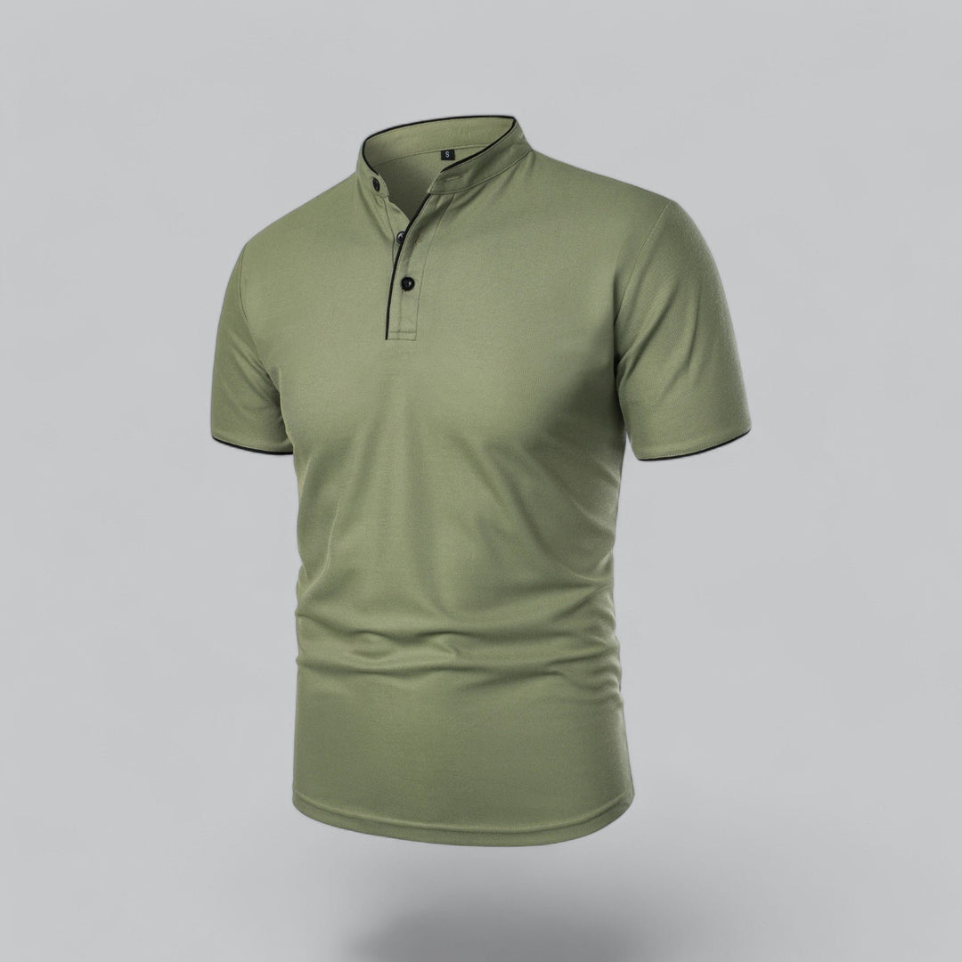 Men's Short-Sleeve Mandarin Collar Cotton Polo Shirt