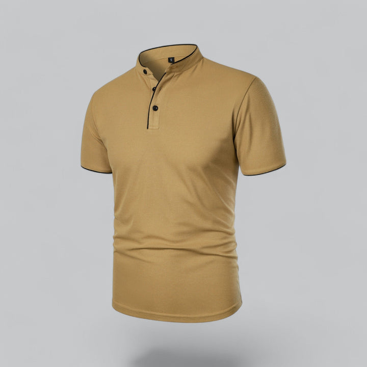 Men's Short-Sleeve Mandarin Collar Cotton Polo Shirt