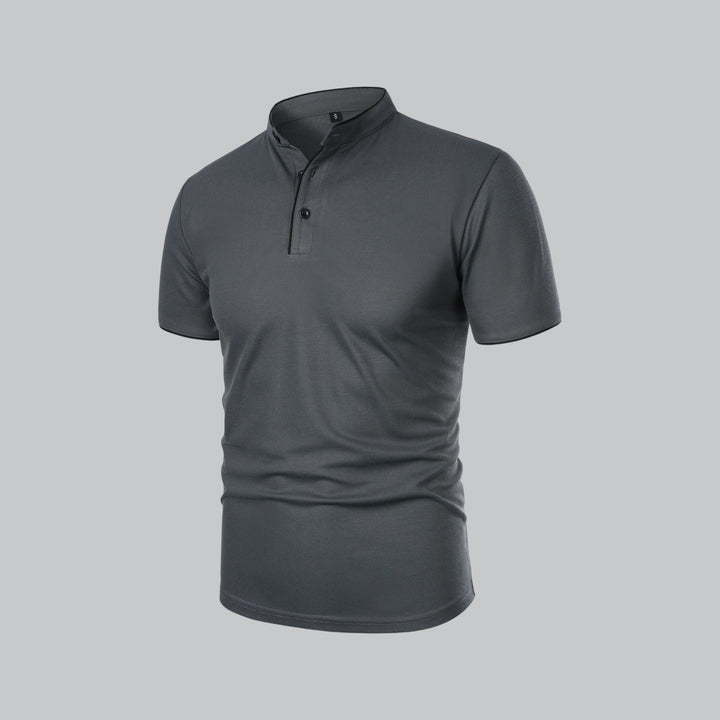 Men's Short-Sleeve Mandarin Collar Cotton Polo Shirt