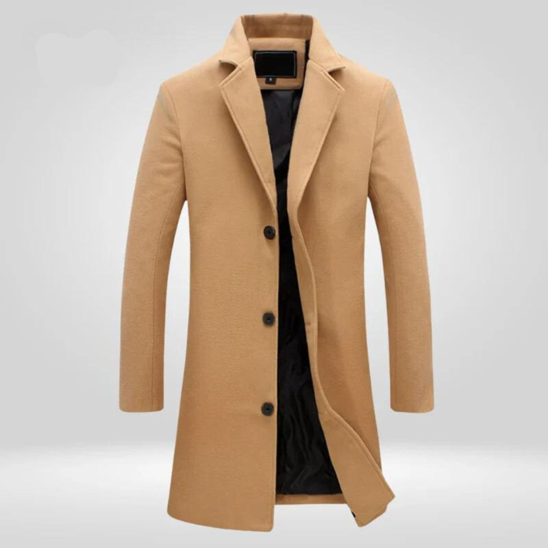 Men's Single-Breasted Wool Coat Long Slim Winter Overcoat - Camel