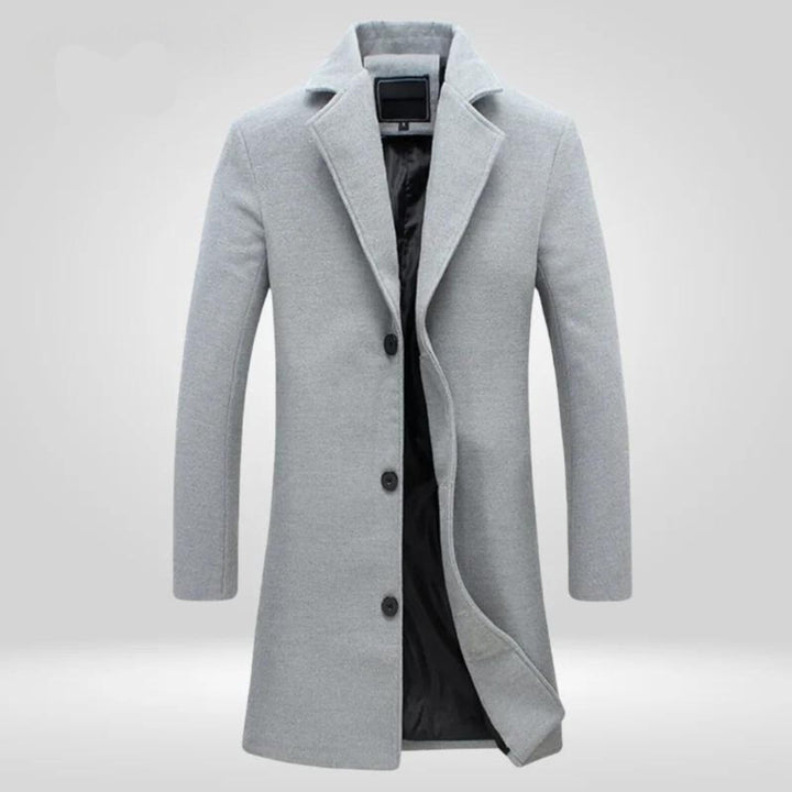 Men's Single-Breasted Wool Coat Long Slim Winter Overcoat - Gray