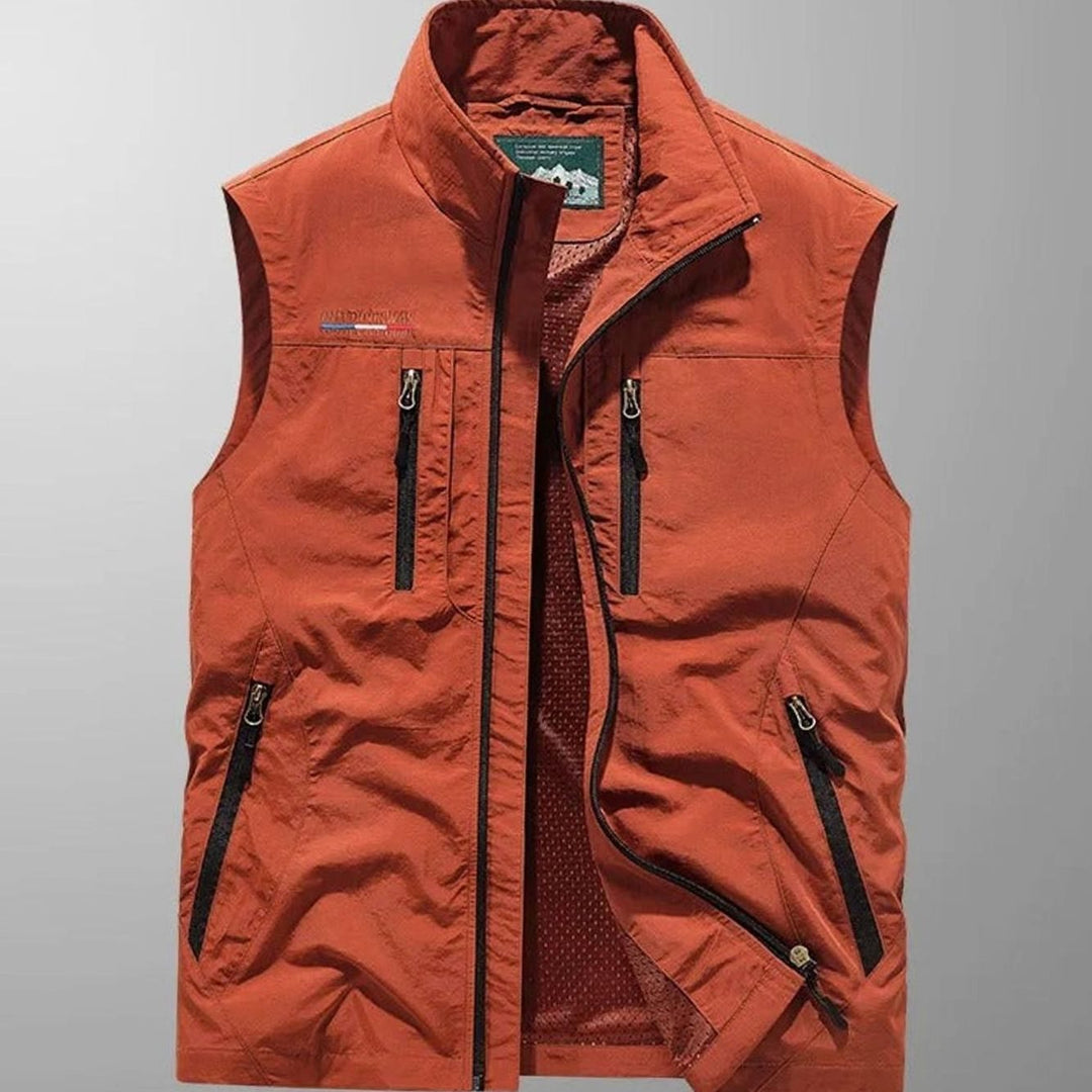Men's Sleeveless Multi-Pocket Zip-Up Breathable Cargo Vest - Red