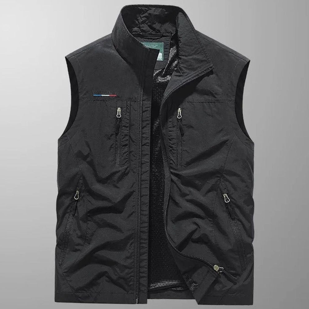 Men's Sleeveless Multi-Pocket Zip-Up Breathable Cargo Vest - Black