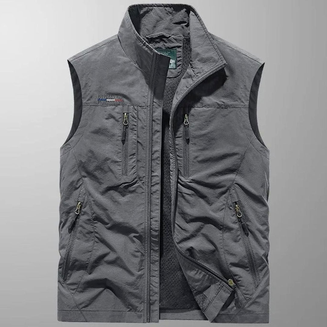 Men's Sleeveless Multi-Pocket Zip-Up Breathable Cargo Vest - Gray