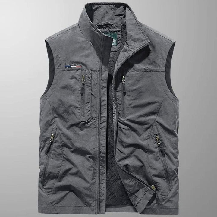 Men's Sleeveless Multi-Pocket Zip-Up Breathable Cargo Vest - Gray