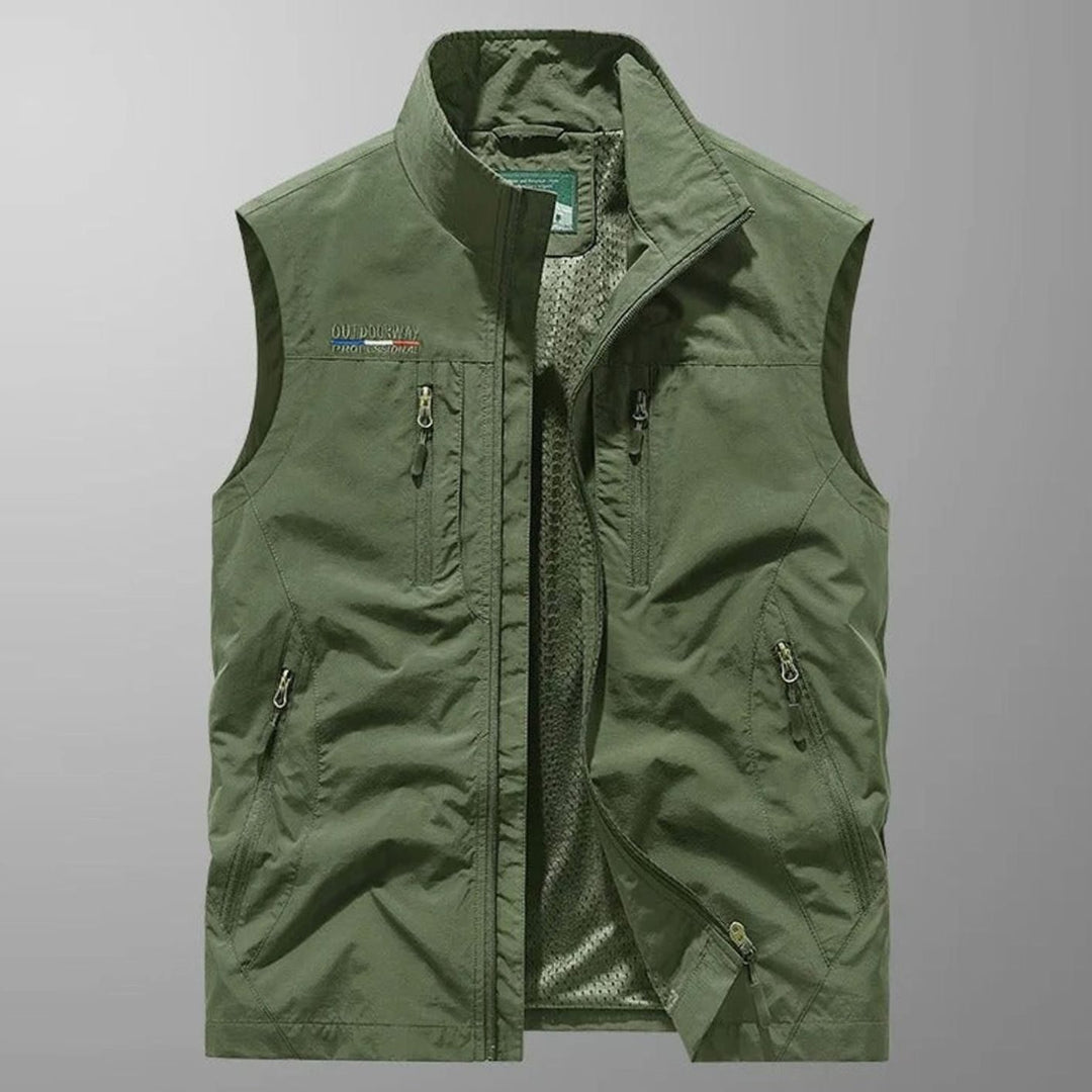 Men's Sleeveless Multi-Pocket Zip-Up Breathable Cargo Vest - Green