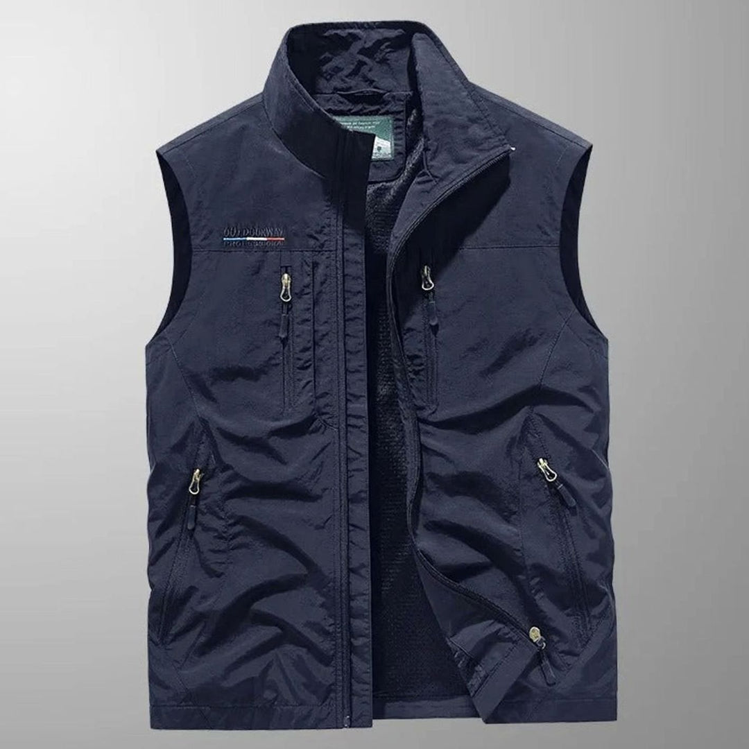Men's Sleeveless Multi-Pocket Zip-Up Breathable Cargo Vest - Navy Blue