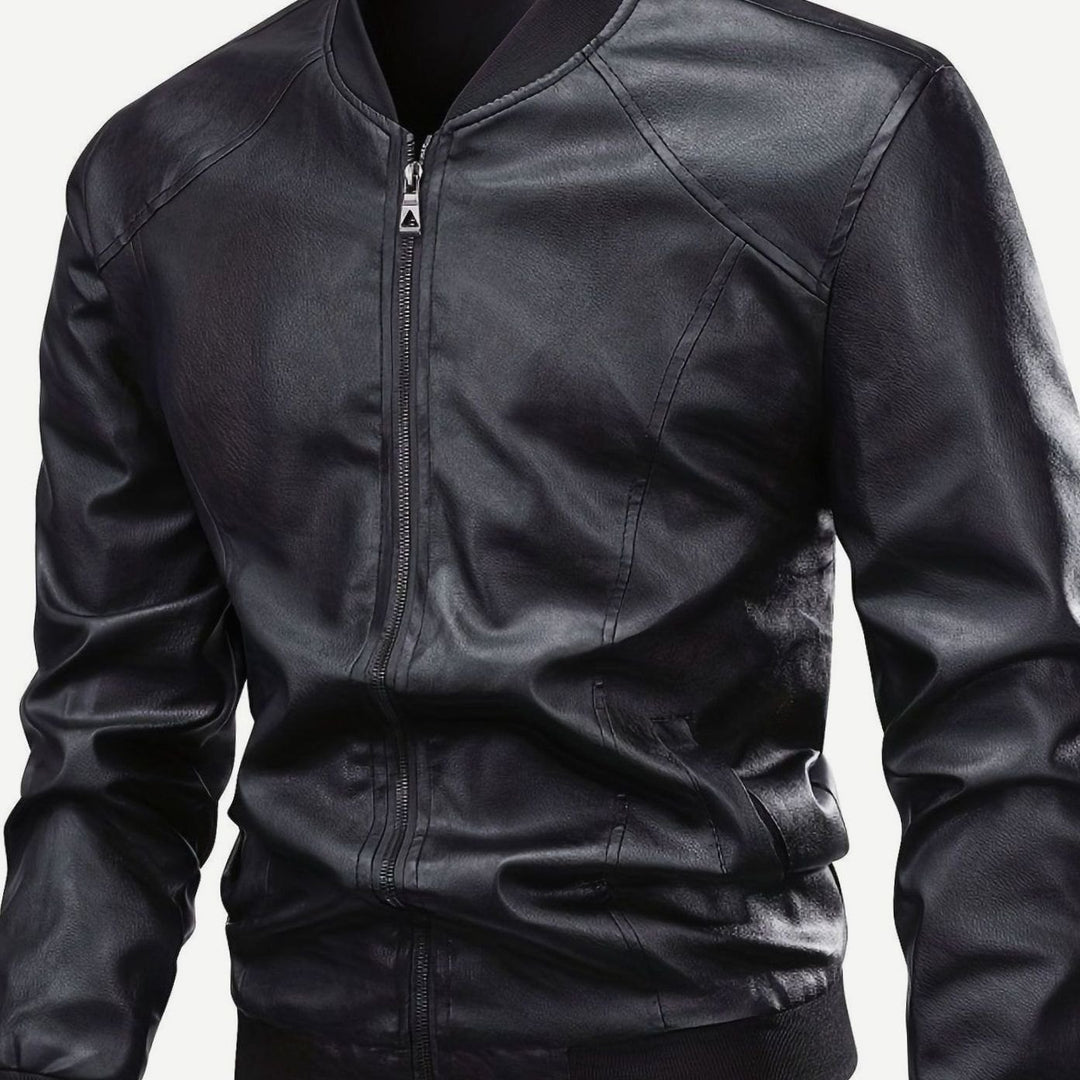 Men's Slim-Fit Faux Leather Full-Zip Bomber Jacket
