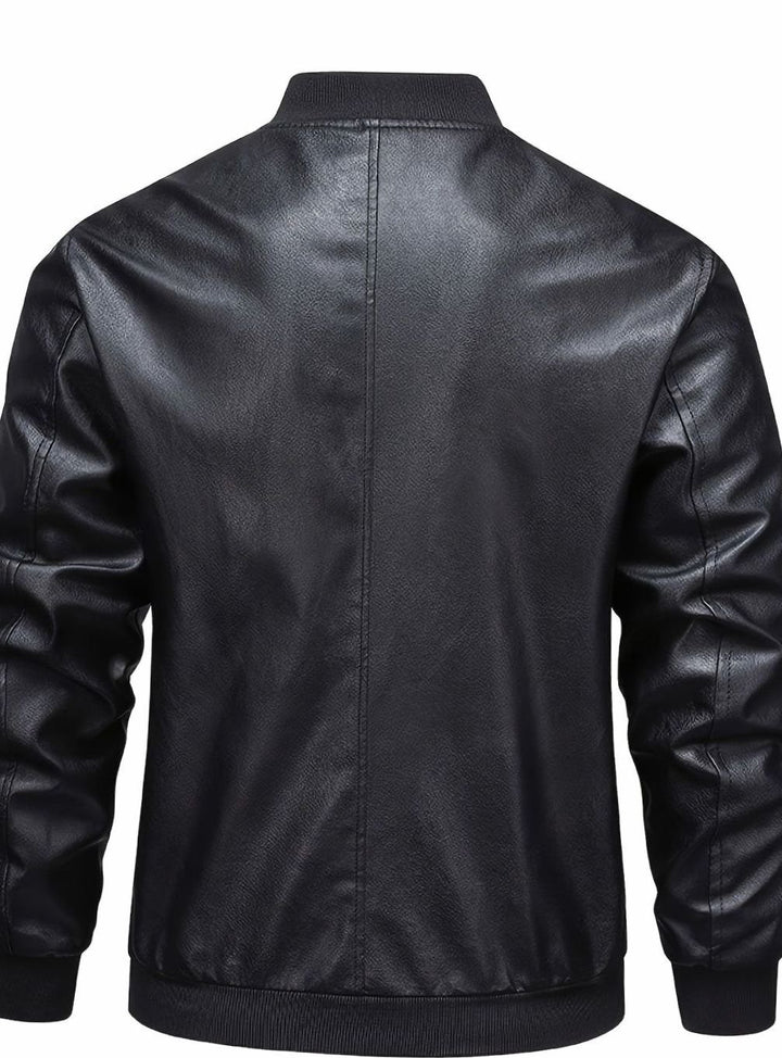 Men's Slim-Fit Faux Leather Full-Zip Bomber Jacket
