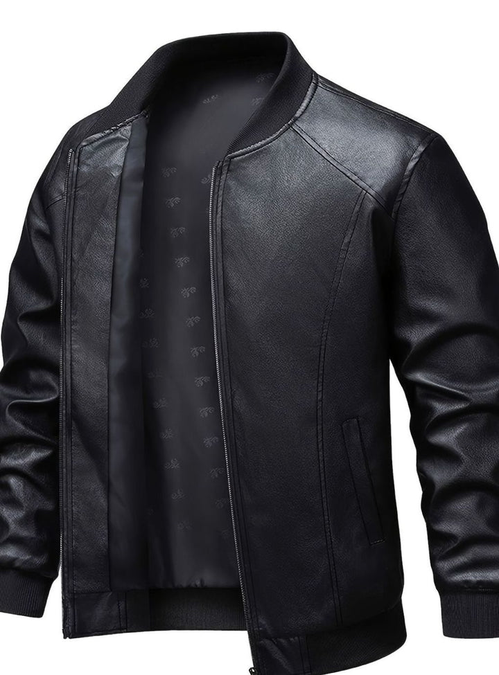 Men's Slim-Fit Faux Leather Full-Zip Bomber Jacket