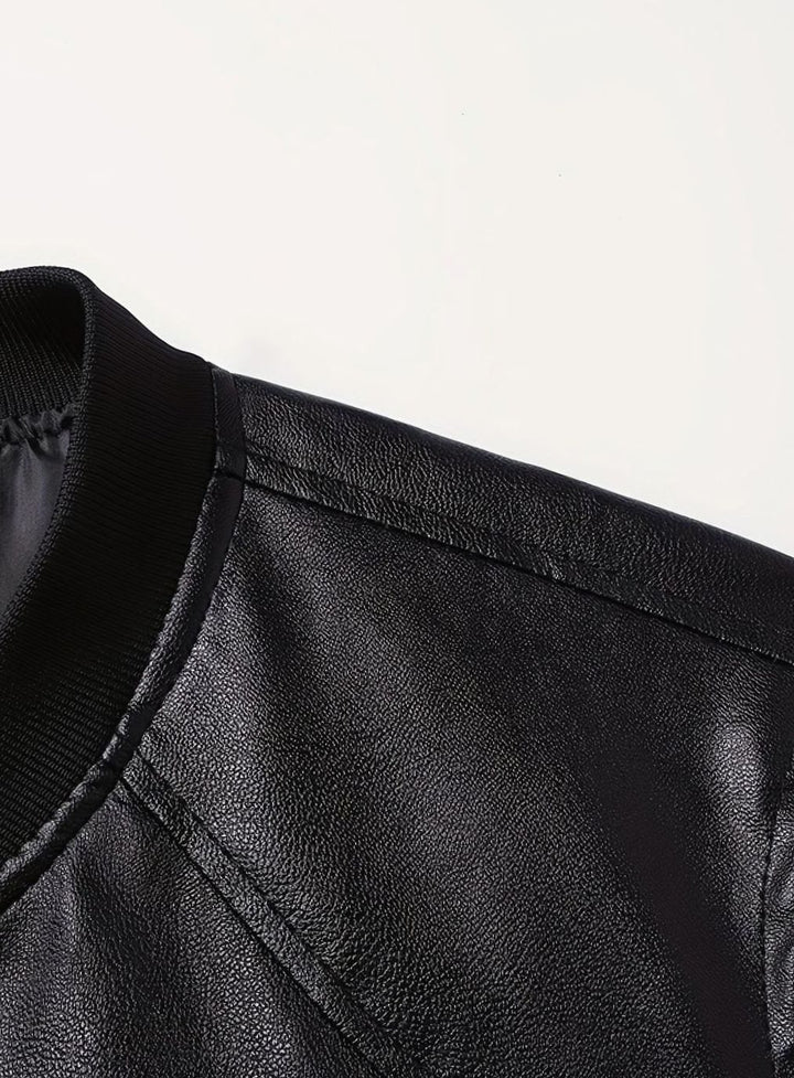 Men's Slim-Fit Faux Leather Full-Zip Bomber Jacket