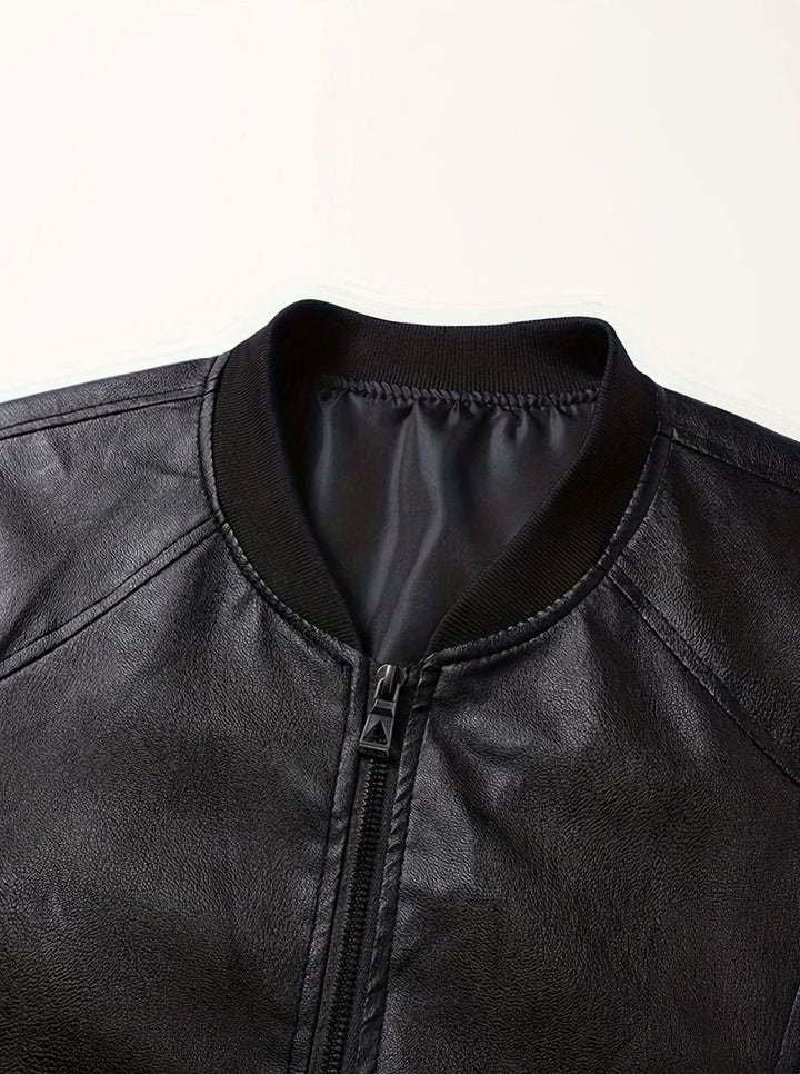 Men's Slim-Fit Faux Leather Full-Zip Bomber Jacket