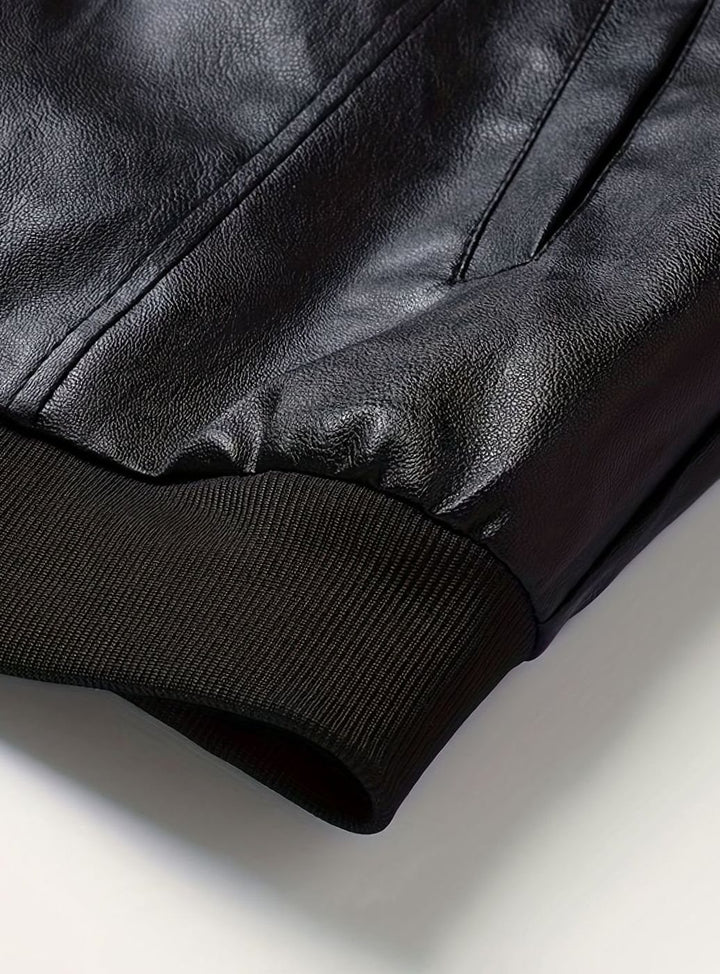 Men's Slim-Fit Faux Leather Full-Zip Bomber Jacket