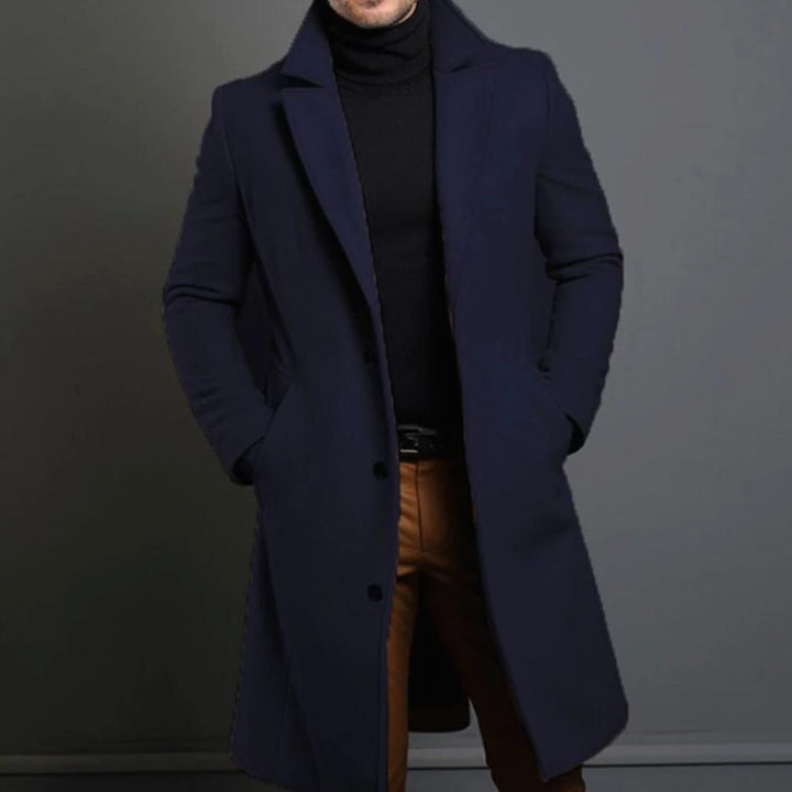 Men's Slim Fit Long Wool Coat Tailored Overcoat - Blue
